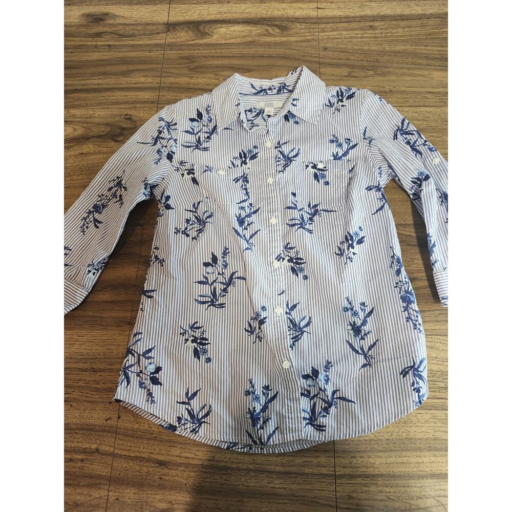 Croft & Barrow Blue Stripe Floral Button Up Size PxS Petite Xs